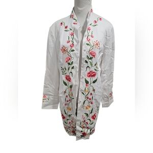 Victor Costa Ocassions White Jacket With Floral Embroidery